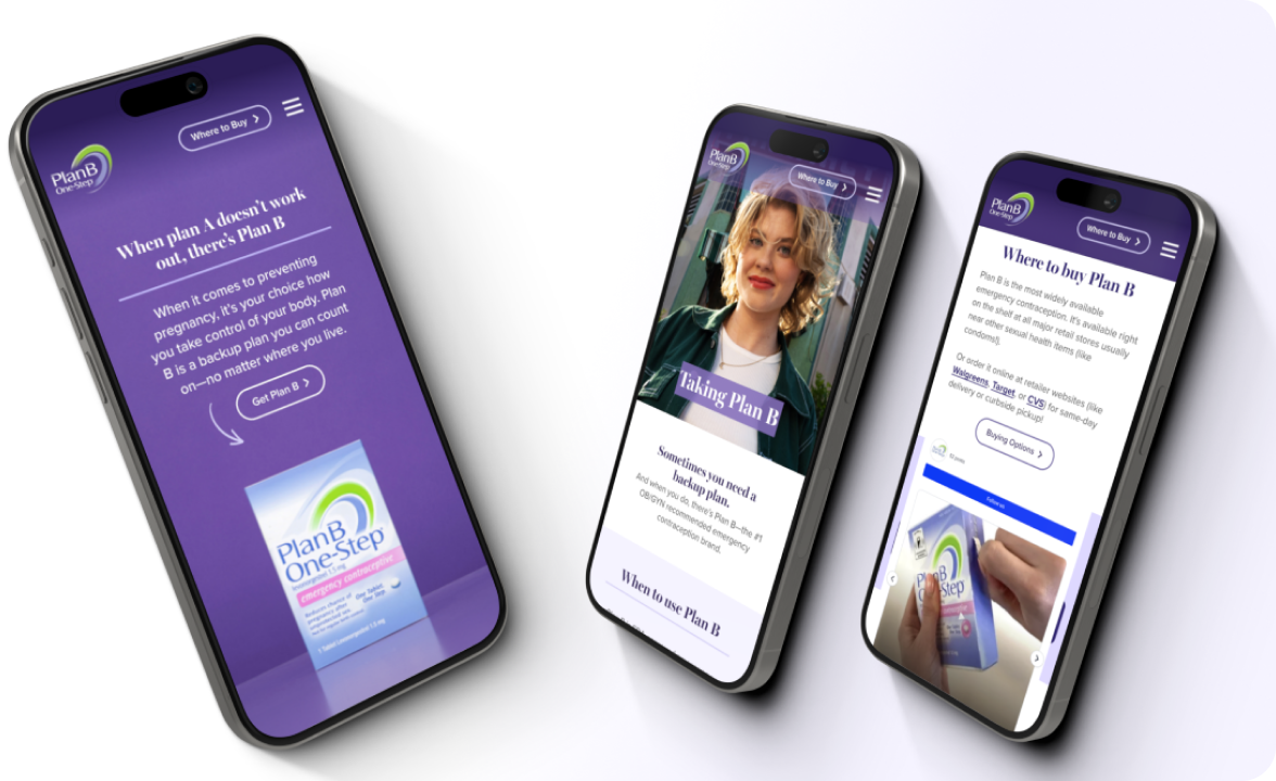 PlanB website homepage showing reproductive health information